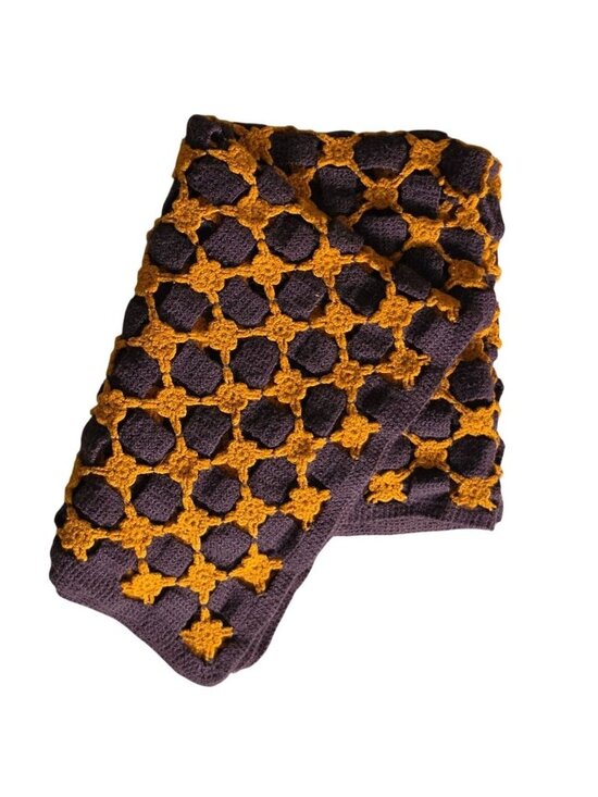 Handmade Other - Hand Crochet Medallion Grid Afghan Blanket Cottagecore Boho Brown Caramel Throw